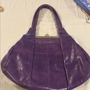 HOBO Purple Leather Shoulder Bag with Gold Accent